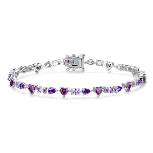 FANCIME "Dawn" Amethyst February Birthstone Sterling Silver Tennis Bracelet