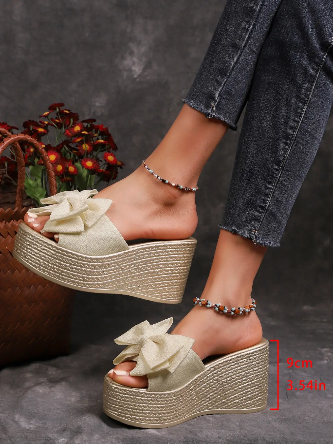 Women's Fashionable Bowknot Design Platform Sandals, Casual Comfortable Wedge Sandals for Summer, Female All-match Shoes for Beach Vacation, Footwear