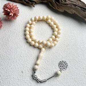 10mm Patterned Rice White 45 Beads Classic Rosary Elegant Round Beads Bracelet for Women Muslim Tasbih Casual Handheld Bracelet
