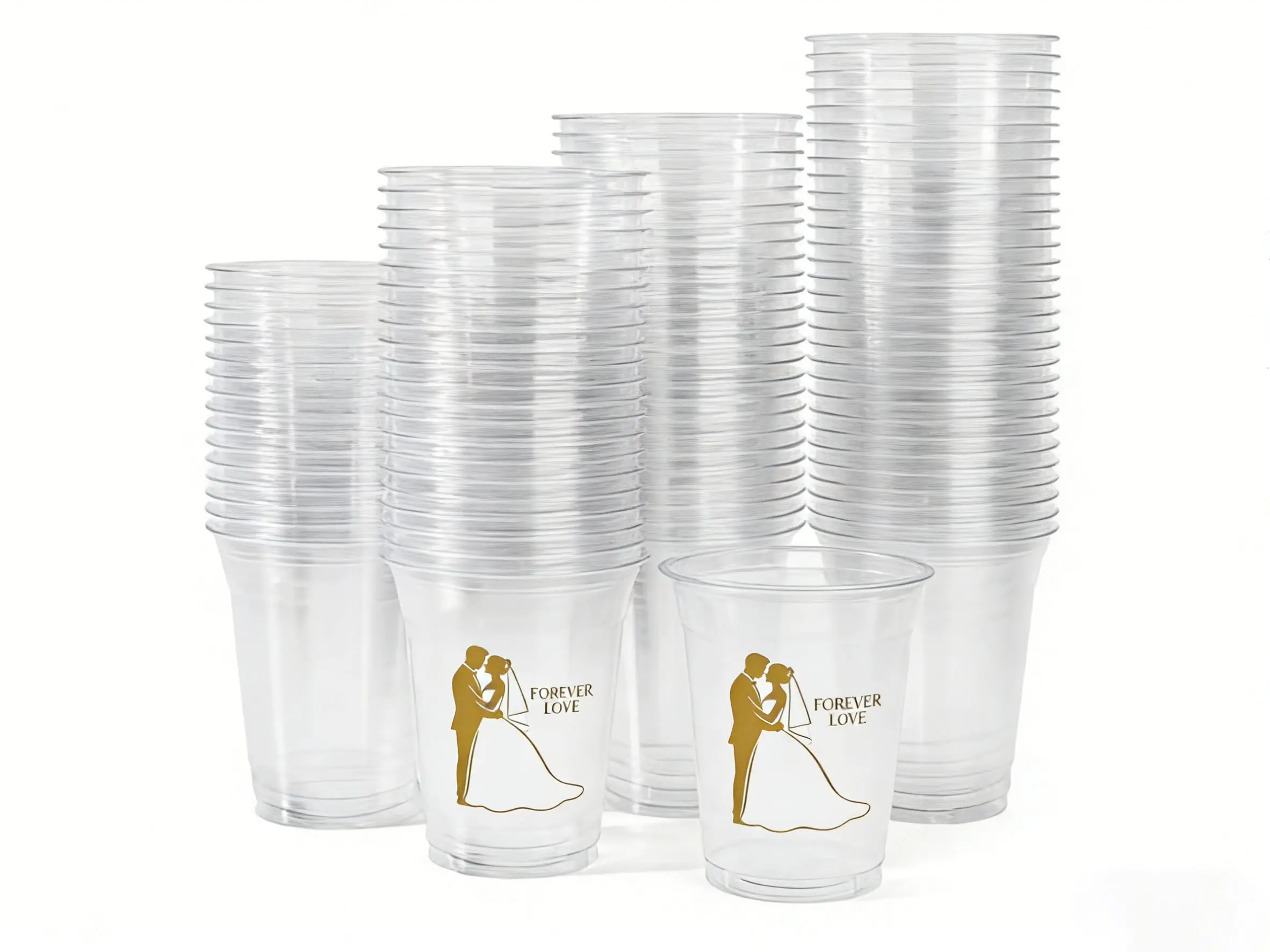 100pcs 12-ounce frosty cups for an engagement party, heart lock pattern, ROMANTICWEDDING, plastic cups, disposable drinking cups, for wedding receptions, bridal showers, engagement supplies