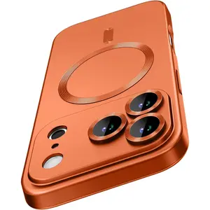 Magnetic iPhone 17 Pro Max Cover - MagSafe Compatible, Military-Grade Drop Protection Bumper, Slim Shockproof Accessory with Camera Lens Protector, Matte Metallic Orange Cellphone Case, Accessories