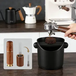 Wooden Handle Coffee Stirring Needle & Large Capacity Knock Box Kit - Essential Espresso Accessories