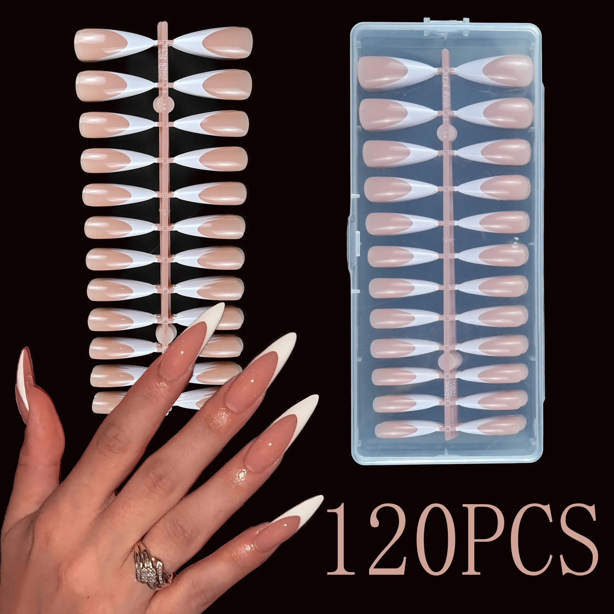 120pcs Super Long False Nails, Square Shape, /base French Tips, Press-On, Salon Quality, Acrylic Nail Art Supplies, Nail Art Design, Fake Nails