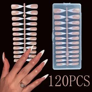 120pcs Super Long False Nails, Square Shape, /base French Tips, Press-On, Salon Quality, Acrylic Nail Art Supplies, Nail Art Design