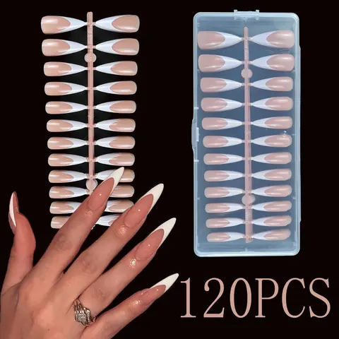 120pcs Super Long False Nails, Square Shape, /base French Tips, Press-On, Salon Quality, Acrylic Nail Art Supplies, Nail Art Design, Fake Nails