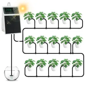 Solar Automatic Drip Irrigation System, 15 Pot Self Watering System with 2200mAh, IPX5 , USB-C & Solar , Timer Modes for Indoor/Outdoor Garden, Balcony & Patio
