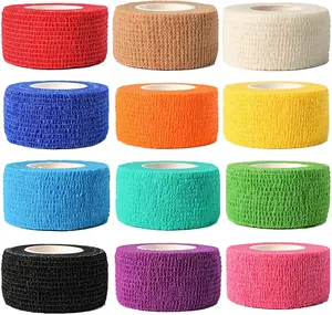 (12-Pack) 1” x 5 Yards | Self Adhesive Bandage Wrap, Athletic Elastic Cohesive Bandage for Sports Injury,Strain,Knee & Wrist,Ankle Sprains & Swelling First Aid