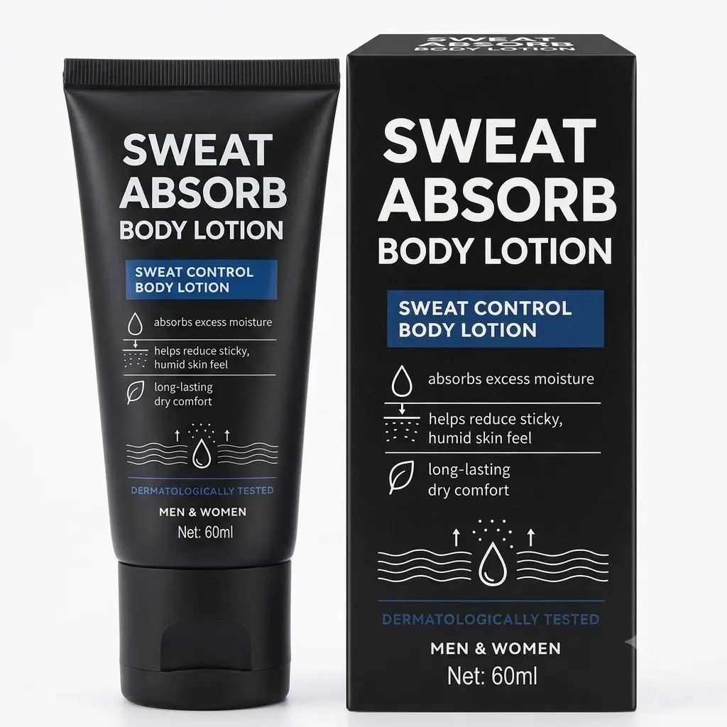 Sweat-Absorbing Body Lotion - Lightweight, Non-Sticky Formula - Absorbs Excess Moisture - Reduces Sticky Skin - Dermatologically Tested - For Men, Women - 60ml