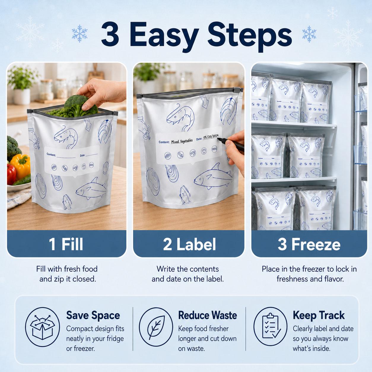 【TikTokShopBlackFriday】New reusable upgraded thickened upright aluminum foil sealing storage bags, with labels and zipper locks, suitable for washable kitchen items like vegetables, fruits, and meat, perfect for Thanksgiving, Christmas, and New Year gifts