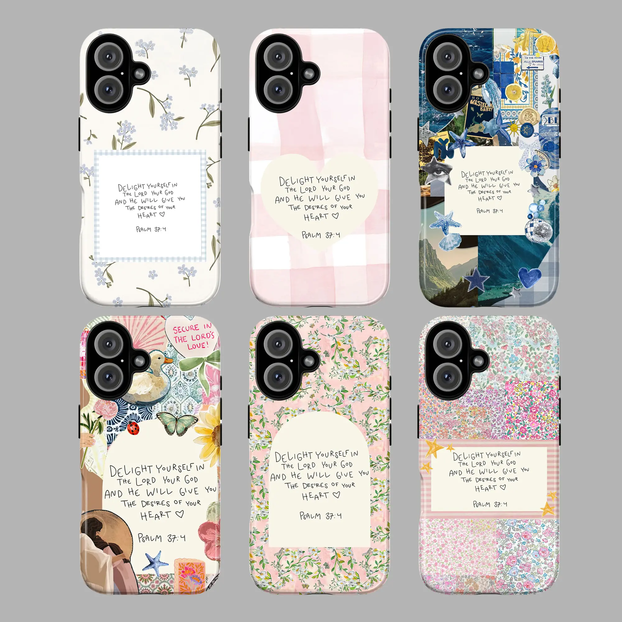 Cute Floral Christian Phone Case with Psalm 37:4 Bible Verse, Aesthetic Inspirational Cover, gift, Delight yourself in the lord your god, suitable for iPhone 17 16 15 14 13 12 11 X and other series models