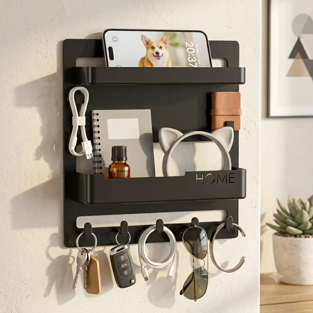 Wall Mounted Bedside Storage Shelf, Floating Organizer for Dorm Bed, RV, Apartment and Small Room, Holder for Phone, Remote, Glasses and Daily Essentials