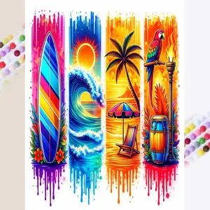 5D Diamond Painting Kit Full Round Drills, Surfboard, Waves, Parrot DIY Mosaic Wall Art, Beginner Craft Kit (with Tools), Home Wall Decoration Gift, Diamond Art Kit