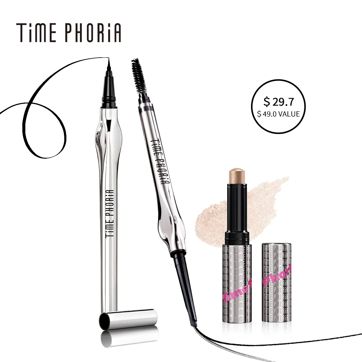 [HOT 3PCS] TIMEPHORIA Dune Hyper-Precision Superstay Eyeliner + Illumina Jelly Eyeshadow Stick + Genesis Superstay Eyebrow Pencil for Smudge-Proof, All-Day Wear