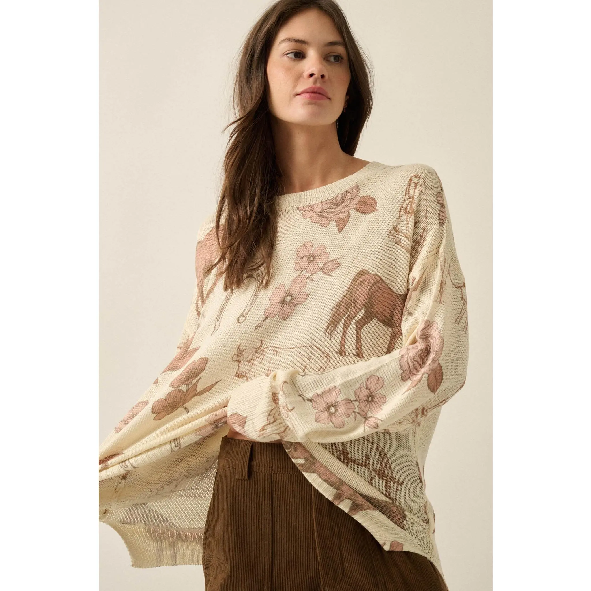 Ride the Range Western-Print Drop-Shoulder Sweater