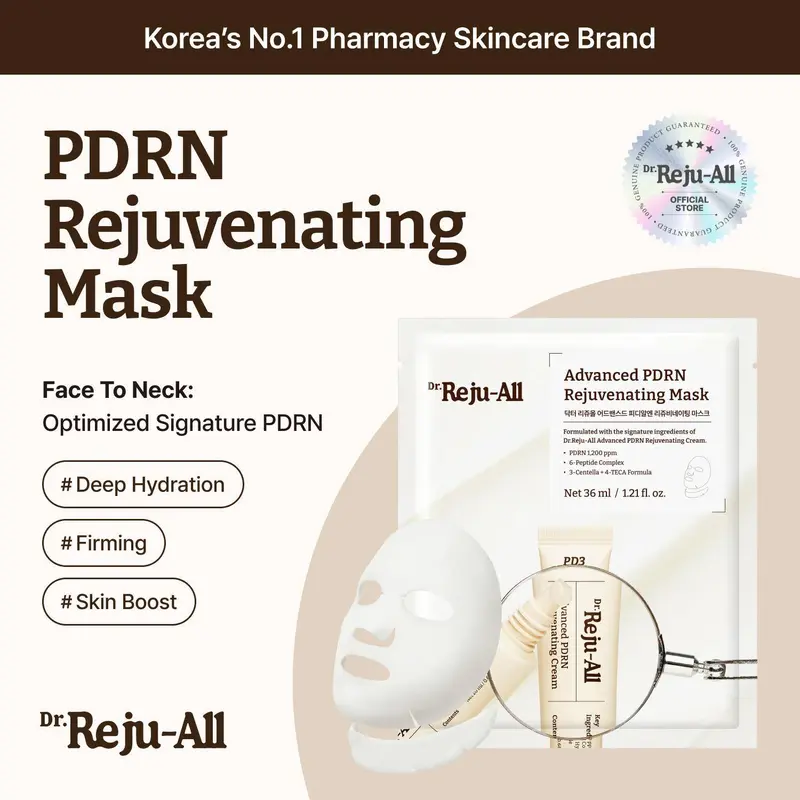 [Official] Dr.Reju-All Advanced PDRN Rejuvenating Face & Neck Korean Sheet Mask - 1200 ppm PDRN, Collagen, Copper Peptides, Moisture, Soft Breathable Sheet, Jelly Texture, Firming & Lifting, Redness Relief, Gentle for Sensitive Skin (1.2 Fl Oz x 4EA)
