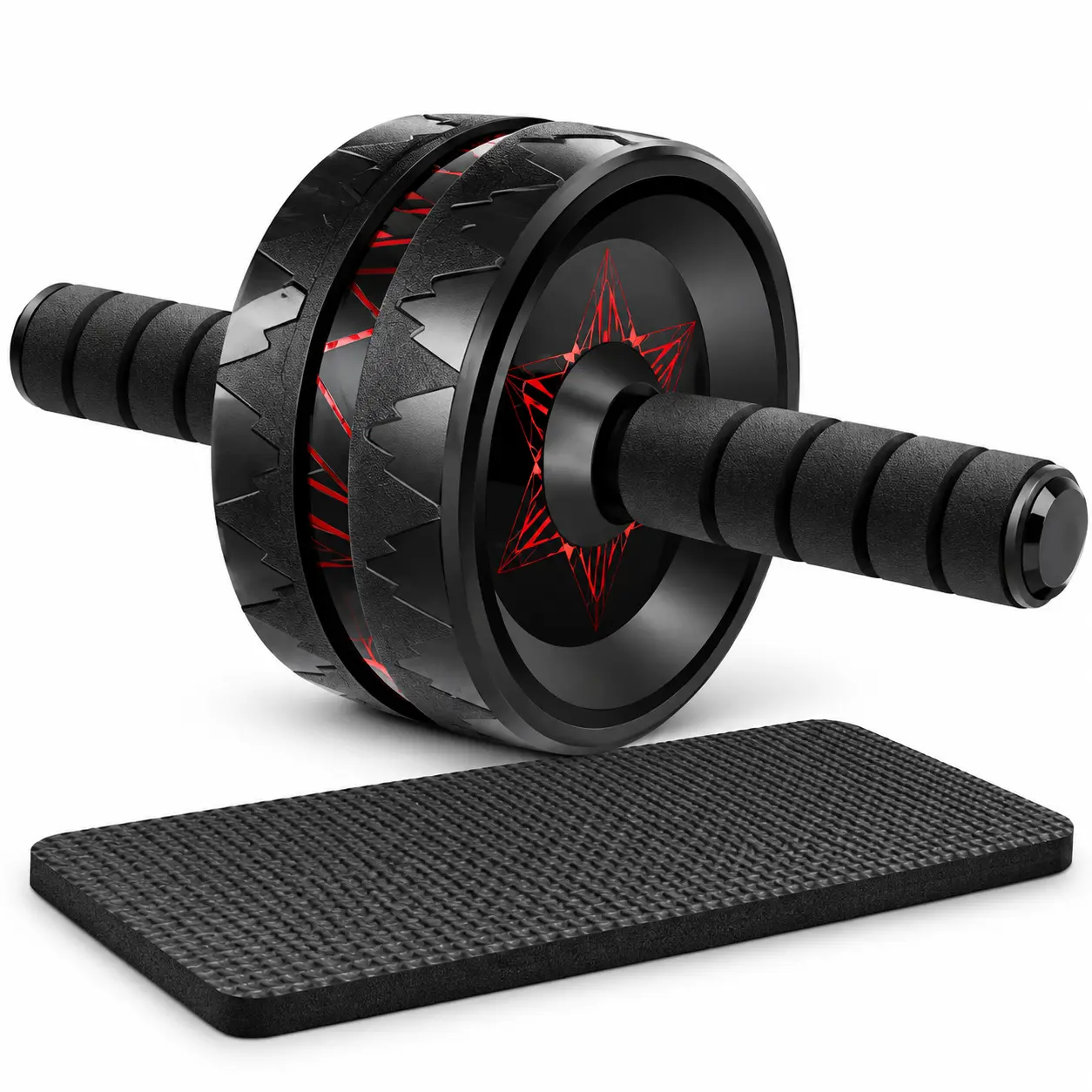 Ab Roller Wheel, 3-Inch Double Wheel Core Trainer with Knee Pad, 440 lb Capacity, Non-Slip Rubber & Foam Grip for Home Gym