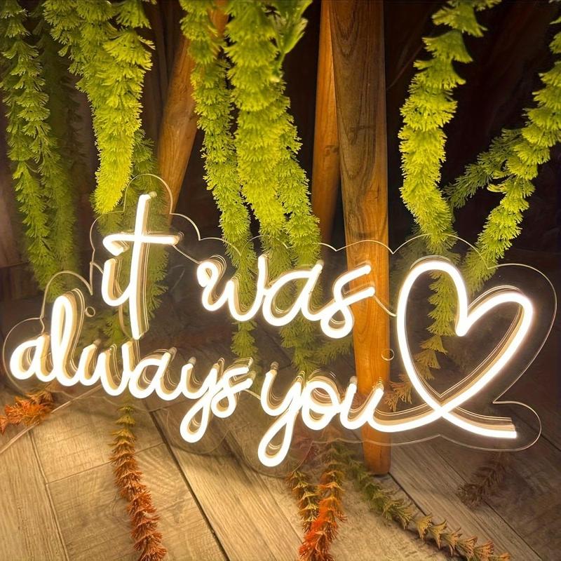 It Was Always You LED white love neon sign, USB powered dimmable, suitable for bedrooms, cafes, bistros, specialty restaurants, wedding studios, boutique hotels, Christmas, Thanksgiving, New Year, Valentine's Day gifts