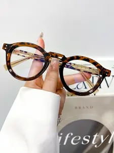 New Fashion Small Frame Round Glasses, Cute Flat Design, Unisex, Suitable for Daily Street Photography & Casual Occasions, Couple Style, Round Frame Eyeglasses