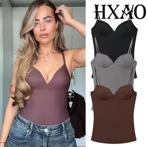 HXAO Woman Tops Corset Crop Top Women Sleeveless Black Brown Top With Straps Camisole Bodycon Backless Sexy Tops Bustier