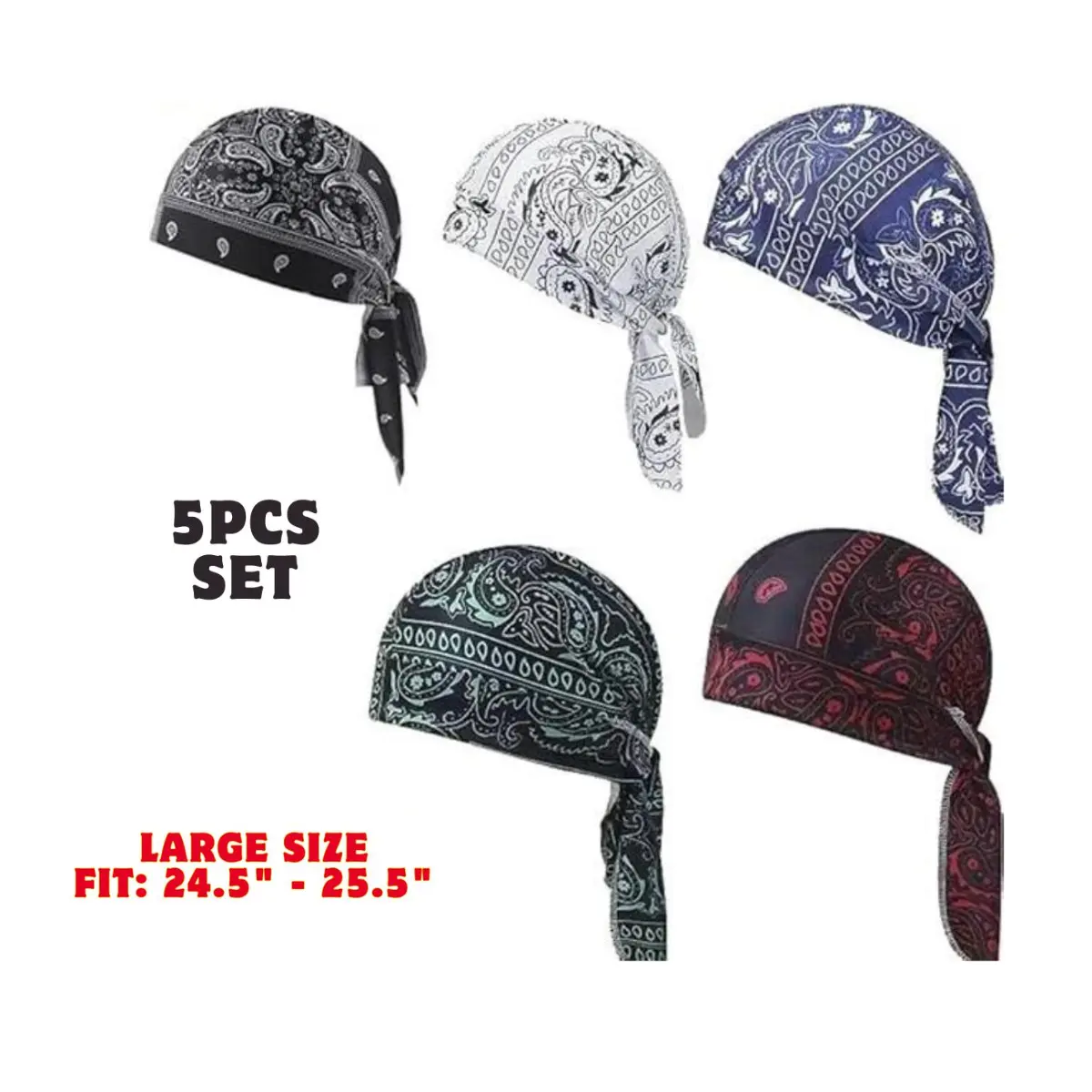 Unisex Breathable Skull Cap - Bold Paisley Look, Bike & Gym Ready, Adjustable Tie-Back Head Wrap, Cool Under Helmet Liner, Outdoor Headwear, 2 Sizes (21.5"-23.5"/55-60cm,24.5"-25.5"/62-65cm), Hand Washable, Adults' Accessories, Men's Adults' Accessories,,