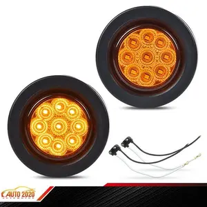 For Truck Trailer RV Pair Amber 2" Round 9 LED 12V Side Marker Lights Lamp