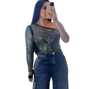 One Shoulder Bling Full Top Bodysuit for Women - Comfortable and Stylish - Womenswear
