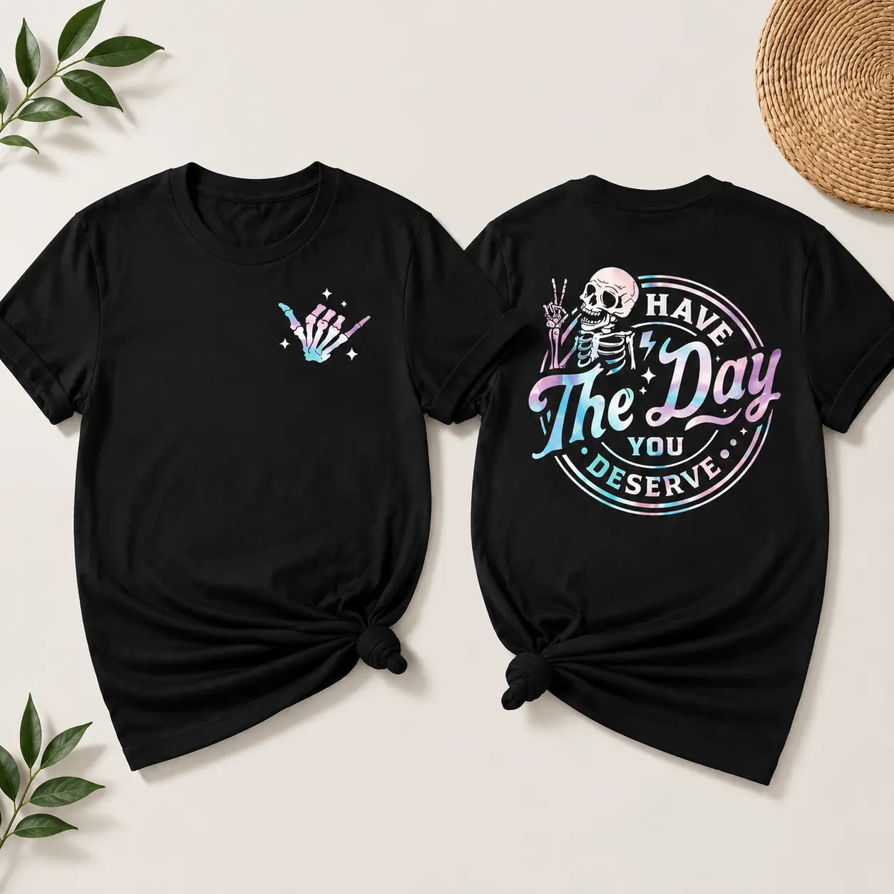 Have The Day You Deserve Skeleton Graphic Tee Shirt, Retro Vintage  T Shirt, Soft Lightweight Breathable Casual Top, Streetwear Fashion Tee, Good Graphic Tees, Unisex Short Sleeve Shirt, Summer Everyday Wear Outfit, Trendy Casual Gift