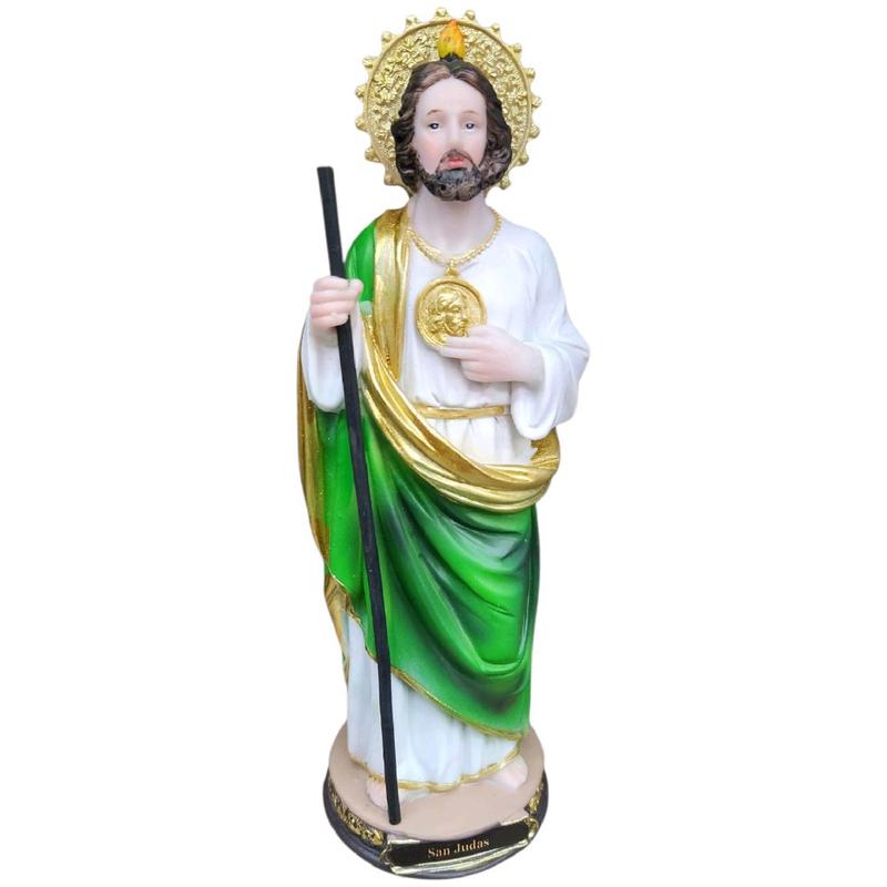 San Judas 8" Inches Tall Statue Classic Plain Green and Gold Patrono de los Casos Imposibles Religious Decor Saint Jude patron