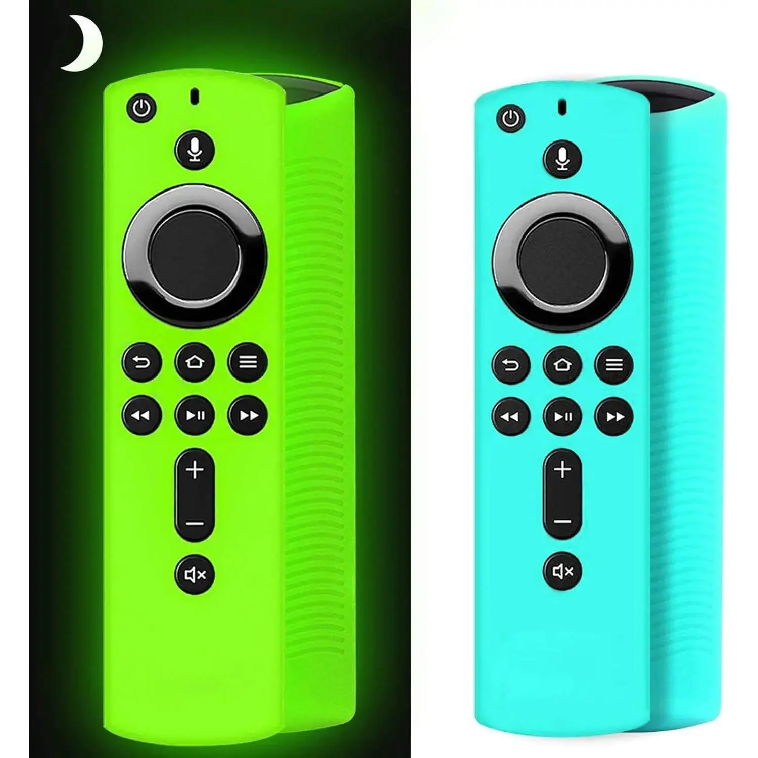 [2 Pack ] Firestick  Remote Cover Case Compatible with 4K Firetv Stick, Firetv Remote Control Cover, Shockproof Anti Slip Case (Green Glow& Sky Blue Not Glow)