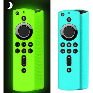 [2 Pack ] Firestick  Remote Cover Case Compatible with 4K Firetv Stick, Firetv Remote Control Cover, Shockproof Anti Slip Case (Green Glow& Sky Blue Not Glow)