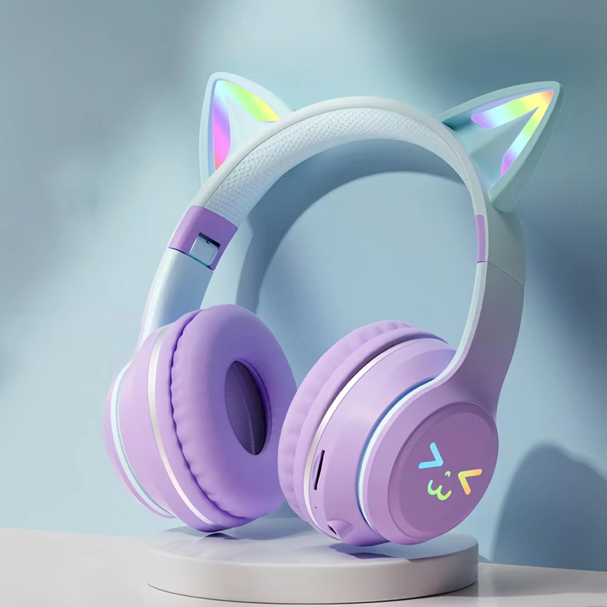 Wireless Cat Ear Headphones with Built-in Microphone, Wireless Noise Cancelling, Foldable Bluetooth-Compatible Volume Control Headset for Mobile Phone, Wireless Charging Headphones