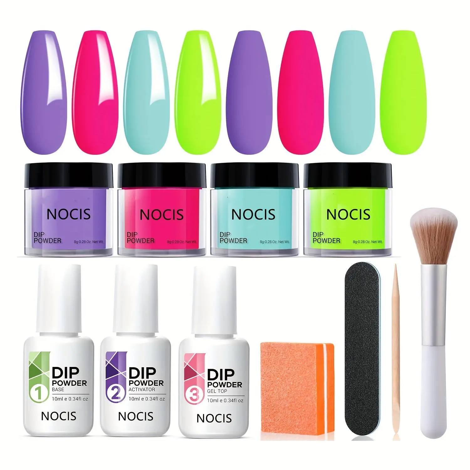 NOCIS Acrylic Dip Powder Nail Kit, 1 Set DIY Salon Gift Set with Base Coat, Top Coat, and Activator for French Manicure, Nail Art, Long-lasting and Chip-resistant