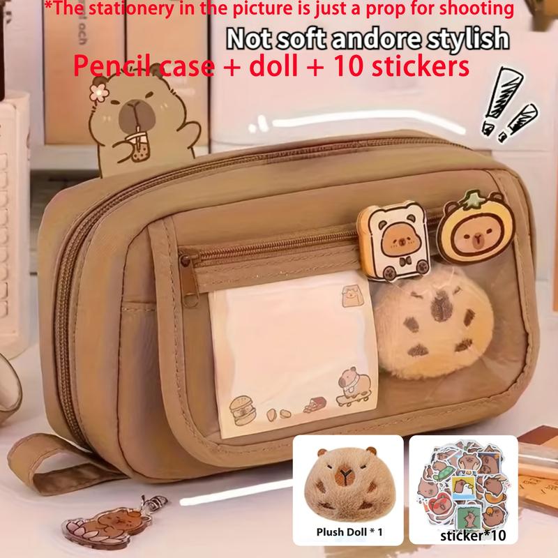 3-Piece Volcano Large Capacity Pencil Case Set, Includes Pencil Case, Doll, Stickers, Perfect for School Supplies & Christmas Gifts