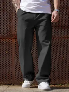 Men's Cotton Casual Pants Spring Summer 2026, Straight Leg Loose Fit Long Trousers, Breathable and Stylish, Casual Fit Minimalist, All Seasons Wear
