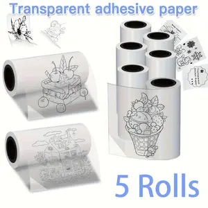5/10 Rolls Transparent Self-Adhesive Thermal Paper Rolls, Thermal Printing Labels, 57mm X 25mm, Compatible with Most Printers, Mini Printer Photo Stickers