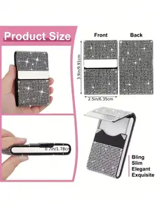 Luxury Sparkling Rhinestone Business Card Holder, Women's Credit Card and Business Card Wallet, Sparkling Crystal Credit Card Case, Metal RFID Card Holder, Men's Wallet, Cigarette Case, ID and Credit Card Holder Wallet, Card Slots