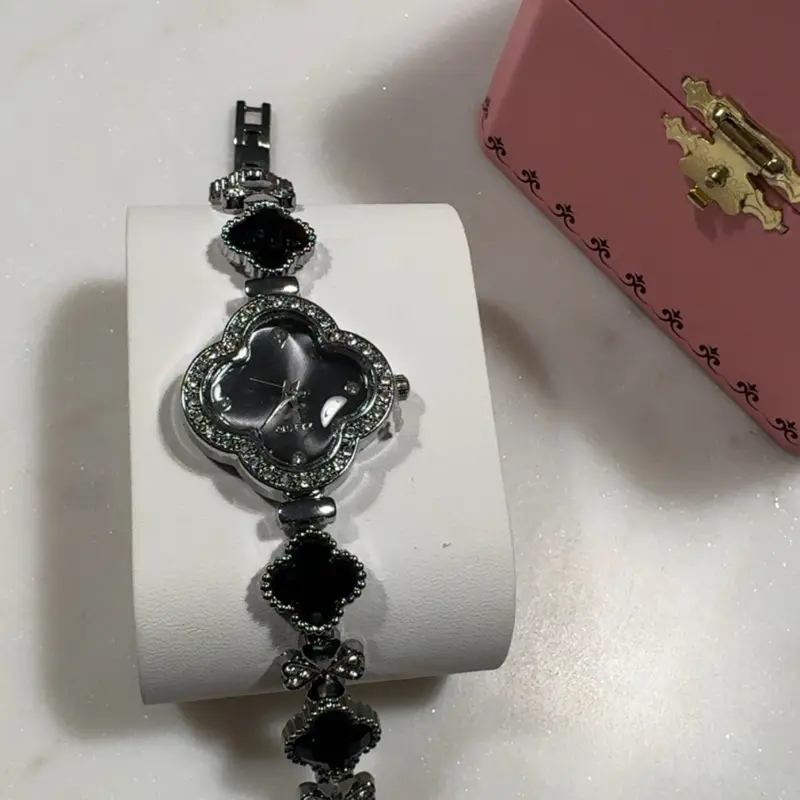 Black and Silver Clover Watch