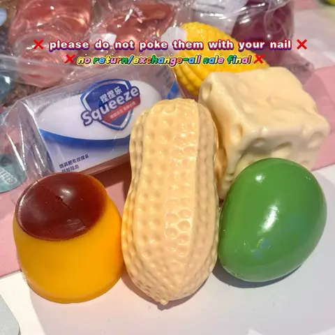 Soap Crunchy US Local Blindbox.la Cheese Mango Corn Crunchy All Sale Final No Return Squishy Peanut Stress Relief Ball Fidget Toy Crunchy Squeeze Ball Round Blocks Filled ASMR Anti Stress Toys for Adults Sensory Fidget Gift