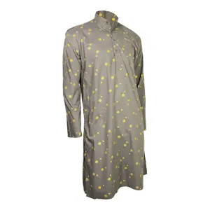 Hijaz Gray and Gold Foil Long Authentic Indian Pattern Kurta with Pockets