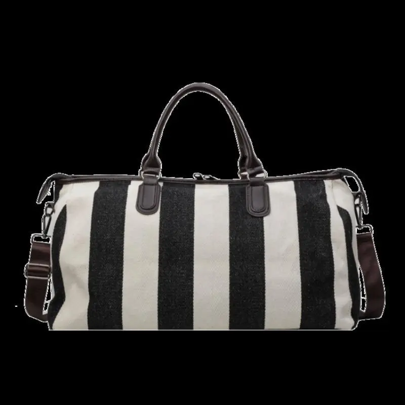Black & White Striped Canvas Weekender Bag, Spacious & Adjustable Strap, Perfect for Weekend Trips, Gym & Overnight Stays, Adding Timeless Minimalist Vibes to Every Adventure