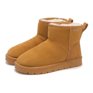 Snow Boots for Women & Men Suede Faux Fur Lining Anti-Slip Ankle Boots Winter Fall Waterproof Slip-On Chestnut Flatform Shoes
