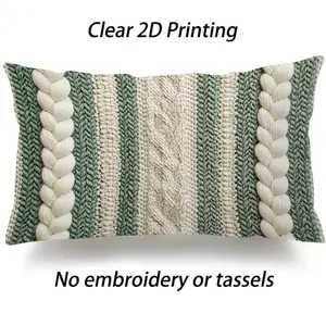 Cream Striped Print Decorative Pillow Cover, Home Textile, 12x20 Inches, Lightweight Polyester Fiber, Zipper Closure, Spring Sofa Decoration