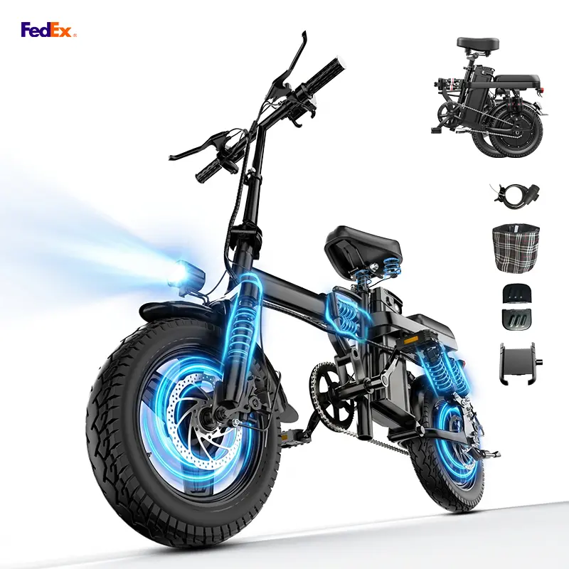 E Bike Folding Electric Bike for Hardcore Outdoor Cycling, 500W Motor, 48V 15Ah Battery, 14-Level Shock Absorption, 45Km Range, Dual Disc Brakes, UL2849 Certified