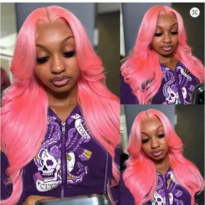 GK 13x6 Body Wave Lace Front Wigs Human Hair Pre Plucked Pink Wig Human Hair Colored Wigs For Women Pink Wig