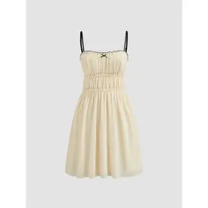 Cider [size 0-26] Square Neck Solid Contrasting Binding Bowknot Cami Mini Dress