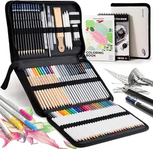 Four Candies 85 Pack Drawing Pencils Set, Sketching Art Set with Colored Pencils, Graphite Pencils in Portable Zipper Case, Supplies for Adults Teens Artists, Sketchbook & Coloring Book