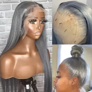 13x6 Silver Grey Colored Straight Lace Front Human Hair Wigs PrePlucked Hd Lace Frontal Wigs For Women Brazilian Hair Wigs 250%