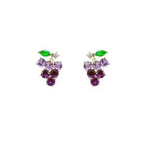 Purple Grape Fresh Sweet Fruit Stud Earrings for Girls, Luxury Fashion Niche Earrings for Women