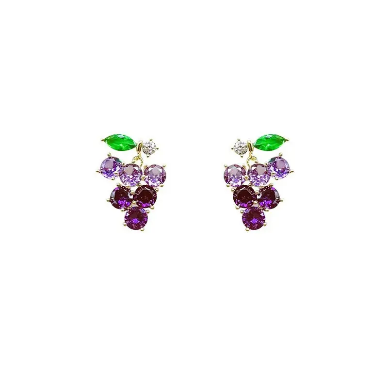 Purple Grape Fresh Sweet Fruit Stud Earrings for Girls, Luxury Fashion Niche Earrings for Women