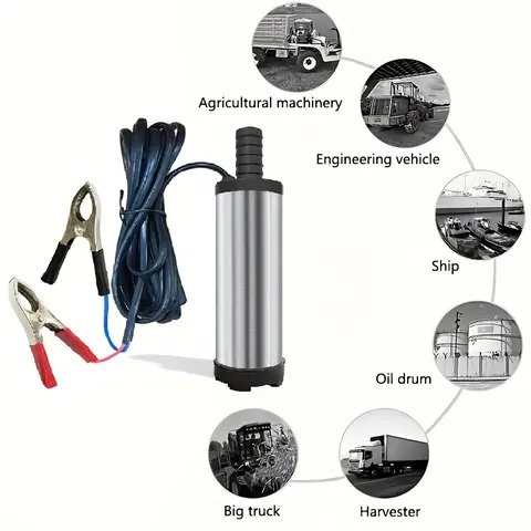 Portable 12V DC Submersible Fuel Transfer Pump, Lightweight Small-Size, Easy-to-Install, 3m Wire, 12L/min Flow Rate, 8500r/min Speed, 16mm Size, Fits Farm Machinery Tanks, Suitable for Water, Coal Oil, Kerosene